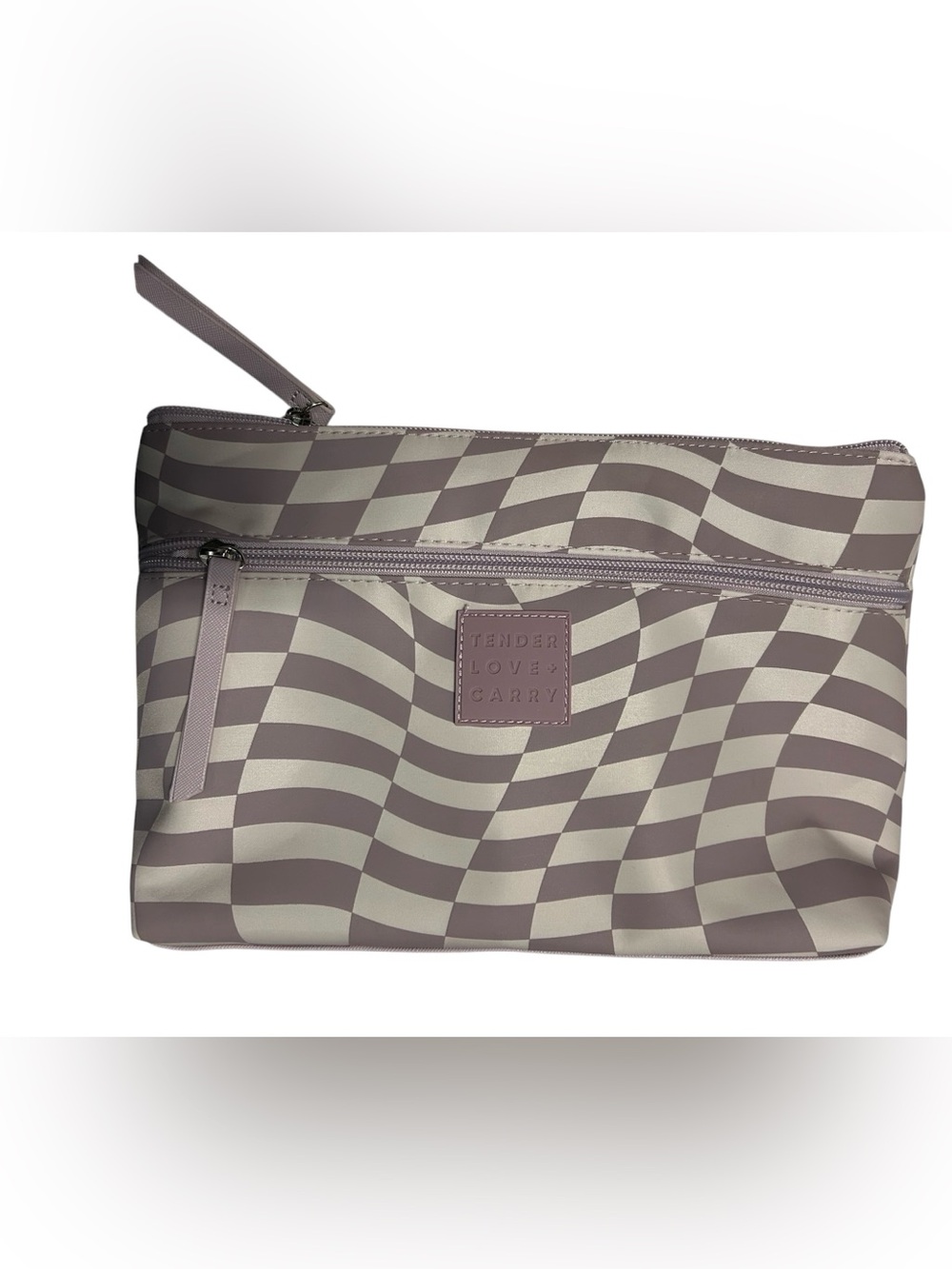 Tender Love + Carry - Lavender & Cream Wavy Checker Large Cosmetic Travel Pouch